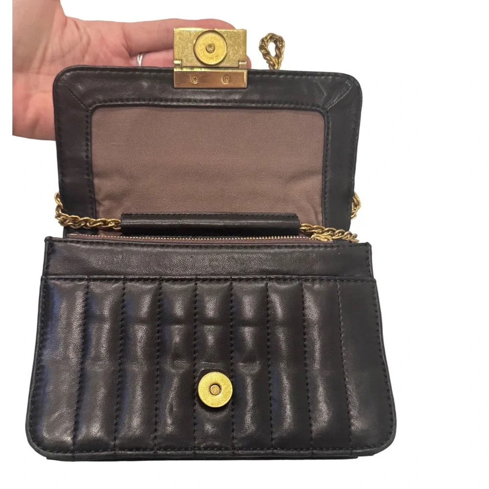 J.Crew‎ Black Quilted Leather Crossbody Chain Strap Preloved 7.5x5.5x2